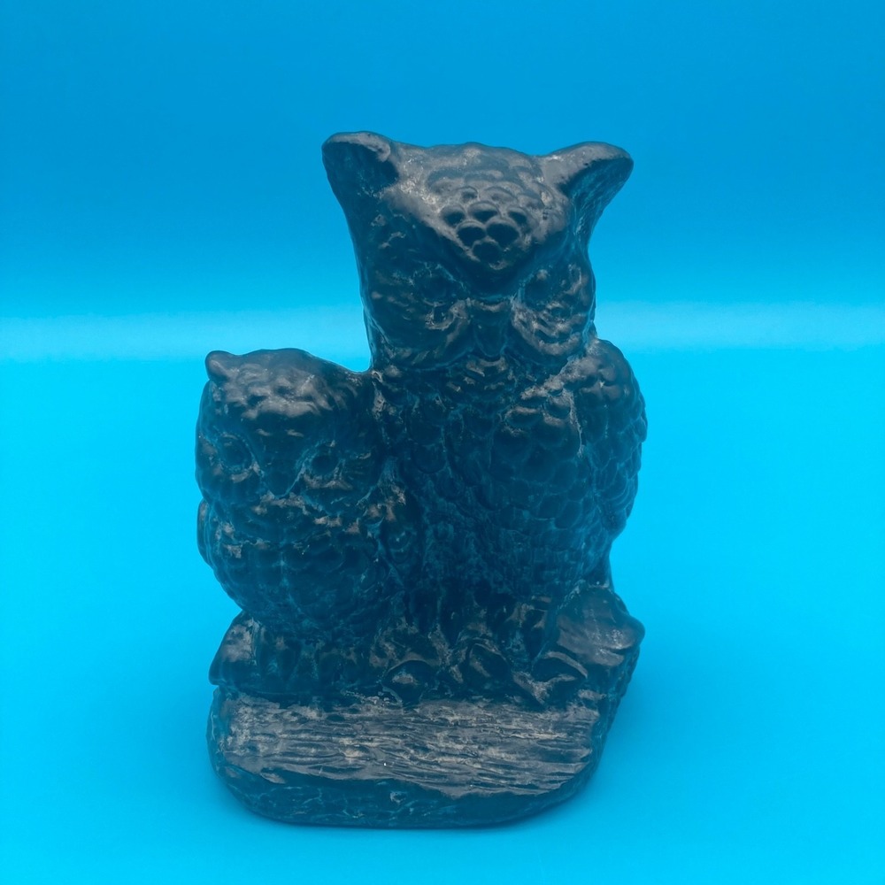 Al Wolf Canada Fait a la Main Owl Figurine Owls Perched Vintage Faux Coal Resin